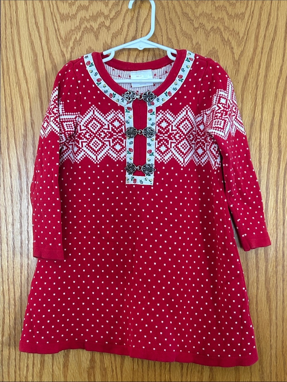 Hanna Andersson Red Nordic Knit Holiday Dress with Decorative Clasps Sz 100